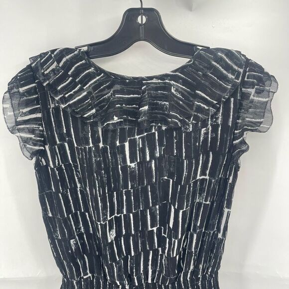 DKNY DKNYC A Line Dress Silk Printed Short Sleeve Key Hole Neck Black Small - Picture 12 of 15